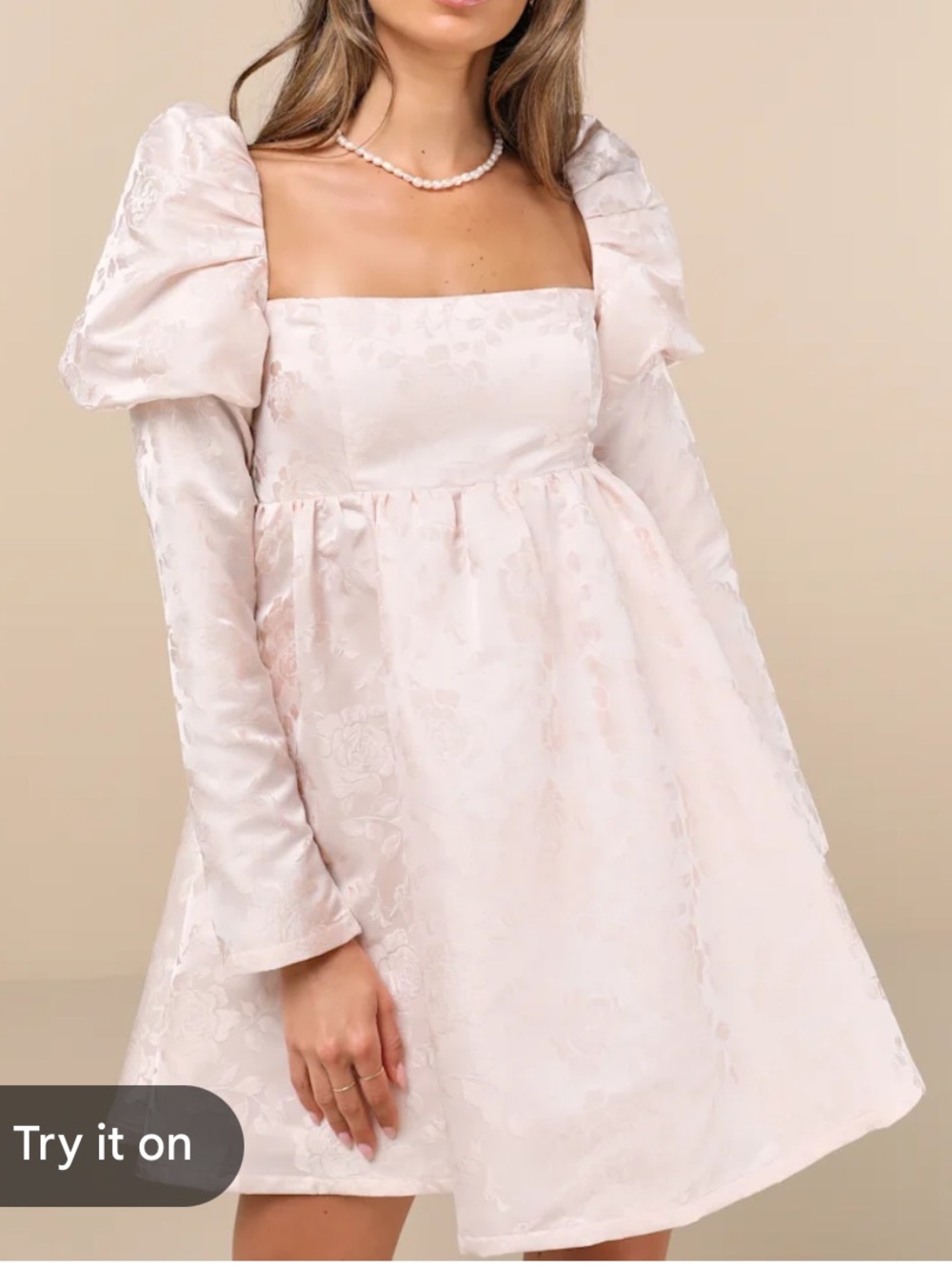 Lulus Lavish Sweetie Blush Jacquard Puff Shoulder Babydoll Mini Dress